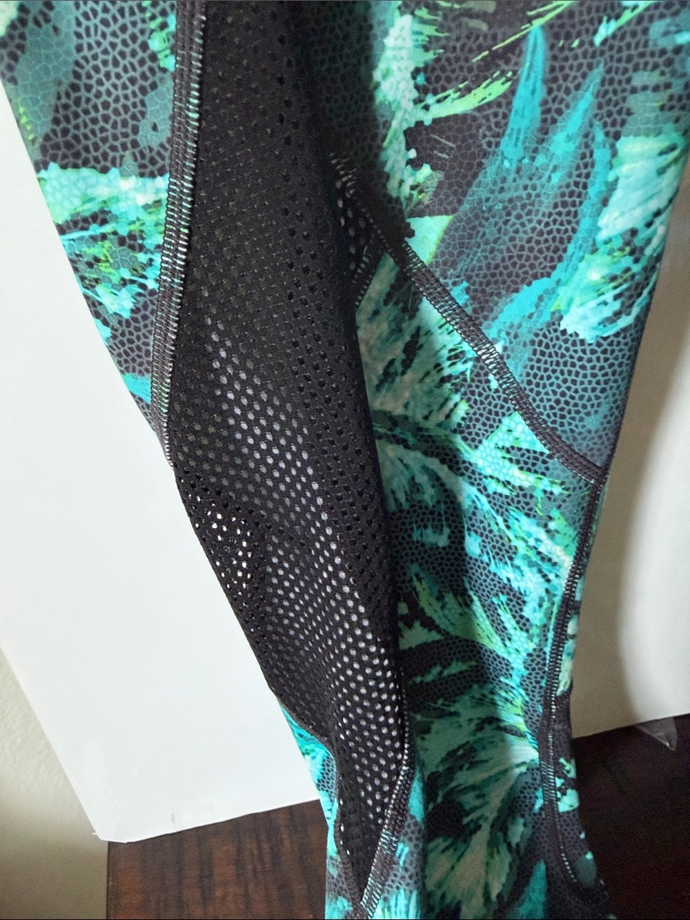Athleta Black Leggings with Teal & Green Tropical Print - Picture 2 of 10